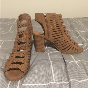 Brown zip up heels